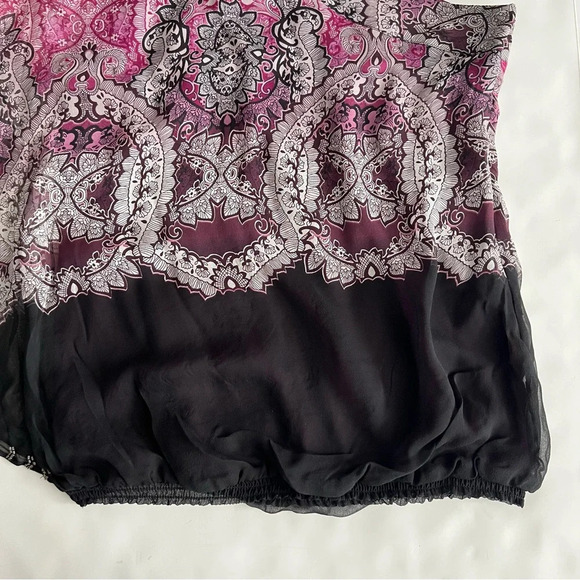 New Cache One Shoulder 100% Silk Embellished Top Paisley Print Size Small Beaded - Picture 15 of 16